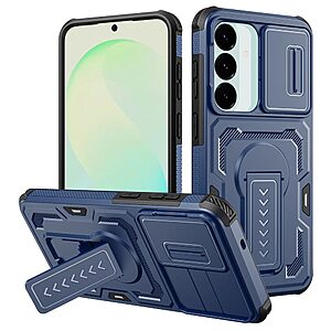 Σκληρή Πλάτη PC+TPU για Samsung Galaxy S26 FE 5G / S25 FE 5G (OEM) σε Μπλε — συρόμενο κάλυμμα κάμερας & stand για hands-free προβολή.