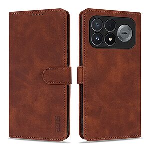 Flip Πορτοφόλι από Συνθετικό Δέρμα (PU) με TPU για Xiaomi Poco F9 Pro 5G (AZNS) σε Καφέ — θήκες καρτών, stand & προστασία κάμερας.