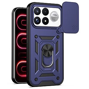 Σκληρή Πλάτη PC+TPU για Xiaomi Poco F9 Ultra 5G (OEM) σε Μπλε με Stand — συρόμενο κάλυμμα κάμερας & απορρόφηση κραδασμών για καθημερινή προστασία.
