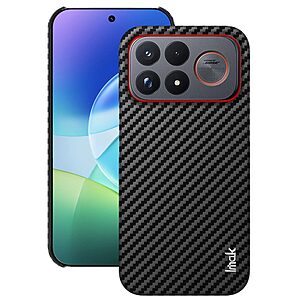 Πλάτη από Συνθετικό Δέρμα (PU) με PC για Xiaomi Poco F9 Ultra 5G (IMAK) σε Μαύρο — υφή carbon fiber, αντιδακτυλική επιφάνεια & προστασία κάμερας.