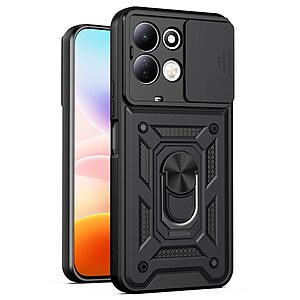 Σκληρή Πλάτη PC+TPU για Xiaomi Redmi 17 4G / 5G (OEM) σε Μαύρο με Stand — συρόμενο κάλυμμα κάμερας & απορρόφηση κραδασμών.