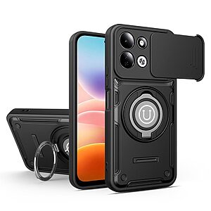 Σκληρή Πλάτη PC+TPU για Xiaomi Redmi 17 4G / 5G (OEM) σε Μαύρο — συρόμενο κάλυμμα κάμερας & δαχτυλίδι-stand 360° για προστασία και άνεση.