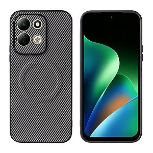 Πλάτη από Συνθετικό Δέρμα (PU) με TPU για Xiaomi Redmi 17 4G / 5G (OEM) σε Γκρι — υφή carbon fiber & μεταλλικό έλασμα για μαγνητική βάση αυτοκινήτου.