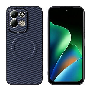 Πλάτη από Συνθετικό Δέρμα (PU) με TPU για Xiaomi Redmi 17 4G / 5G (OEM) σε Μπλε — υφή carbon fiber & μεταλλική πλάκα για μαγνητική βάση αυτοκινήτου.
