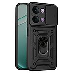 Σκληρή Πλάτη PC+TPU για Xiaomi Redmi 17C 5G (OEM) σε Μαύρο — περιστρεφόμενο stand & συρόμενο κάλυμμα κάμερας για ολοκληρωμένη προστασία.