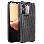 Πλάτη από Συνθετικό Δέρμα (PU) με TPU για Xiaomi Redmi 17C 5G (OEM) σε Γκρι — υφή carbon fiber & μεταλλικό έλασμα για μαγνητική βάση αυτοκινήτου.