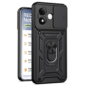 Σκληρή Πλάτη PC+TPU για Xiaomi Redmi Note 17 4G / 5G (OEM) σε Μαύρο — περιστρεφόμενο stand & συρόμενο κάλυμμα κάμερας για προστασία.