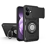 Σκληρή Πλάτη PC+TPU για Xiaomi Redmi Note 17 4G / 5G (OEM) σε Μαύρο — συρόμενο κάλυμμα κάμερας & δαχτυλίδι-stand 360° για προστασία.