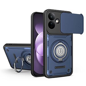 Σκληρή Πλάτη PC+TPU για Xiaomi Redmi Note 17 4G / 5G (OEM) σε Σκούρο Μπλε — συρόμενο κάλυμμα κάμερας & δαχτυλίδι-stand για άνετη χρήση.