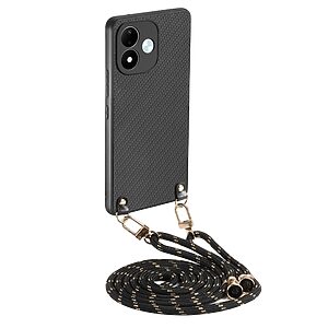 Πλάτη από Συνθετικό Δέρμα (PU) με TPU για Xiaomi Redmi Note 17 4G / 5G (OEM) σε Μαύρο — υφή carbon & ρυθμιζόμενο λουράκι ώμου.