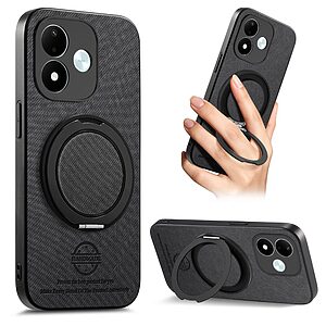 Πλάτη από Συνθετικό Δέρμα (PU) με TPU για Xiaomi Redmi Note 17 4G / 5G (OEM) σε Μαύρο — περιστρεφόμενο stand 360° & απορρόφηση κραδασμών.