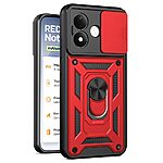 Σκληρή Πλάτη PC+TPU για Xiaomi Redmi Note 17 Pro 5G (OEM) σε Κόκκινο — συρόμενο κάλυμμα κάμερας & περιστρεφόμενο stand για hands-free χρήση.
