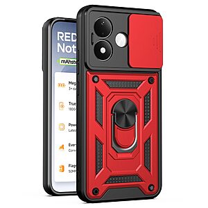 Σκληρή Πλάτη PC+TPU για Xiaomi Redmi Note 17 Pro 5G (OEM) σε Κόκκινο — συρόμενο κάλυμμα κάμερας & περιστρεφόμενο stand για hands-free χρήση.