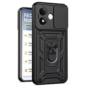 Σκληρή Πλάτη PC+TPU για Xiaomi Redmi Note 17 Pro 5G (OEM) σε Μαύρο με Stand — συρόμενο κάλυμμα κάμερας & απορρόφηση κραδασμών.