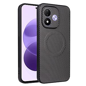 Πλάτη από Συνθετικό Δέρμα (PU) με TPU για Xiaomi Redmi Note 17 Pro 5G (OEM) σε Γκρι — υφή carbon fiber & μεταλλικό έλασμα για μαγνητική βάση αυτοκινήτου.