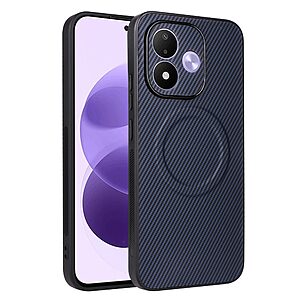 Πλάτη από Συνθετικό Δέρμα (PU) με TPU για Xiaomi Redmi Note 17 Pro 5G (OEM) σε Μπλε — υφή carbon fiber & μεταλλικό έλασμα για μαγνητική βάση αυτοκινήτου.