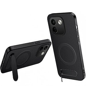 Σκληρή Πλάτη PC+TPU για Xiaomi Redmi Note 17 Pro Max 5G (WANLONFENG) σε Μαύρο — ενσωματωμένο stand & υφή carbon fiber για ολοκληρωμένη προστασία.