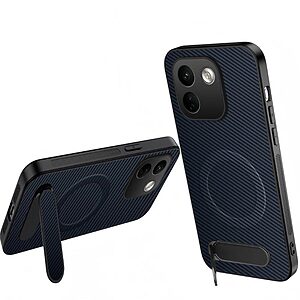 Σκληρή Πλάτη PC+TPU για Xiaomi Redmi Note 17 Pro Max 5G (WANLONFENG) σε Μπλε — υφή carbon fiber, stand 30°/45°/90° & μαγνητικός δακτύλιος.