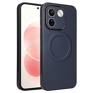 Πλάτη από Συνθετικό Δέρμα (PU) με TPU για Xiaomi Redmi Note 17 Pro Max 5G (OEM) σε Μπλε — υφή carbon & μεταλλικός δακτύλιος για μαγνητική βάση αυτοκινήτου.